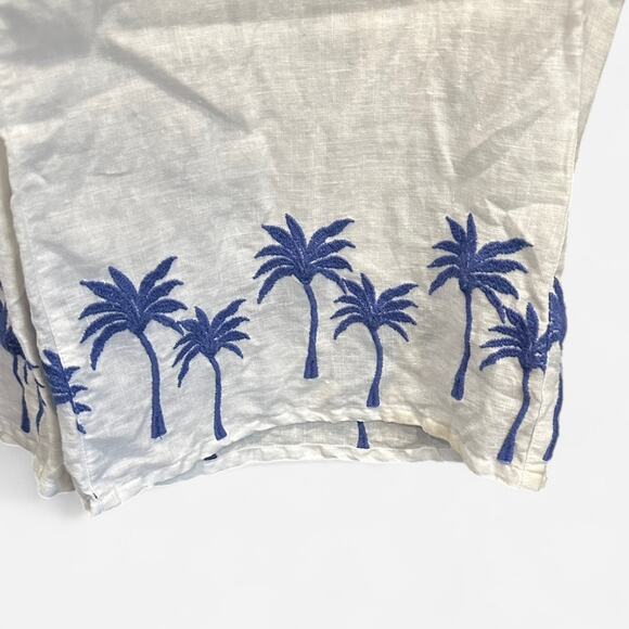 Calypso St. Barth White Linen Pants Blue Palm Tree Print Coastal Resort Wear - Picture 6 of 9